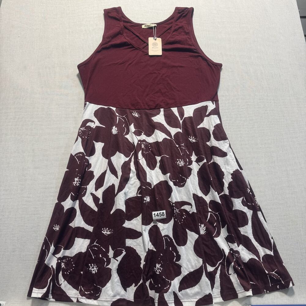 Moyabo Maroon Flower Patterned Dress Women‎ Sz 2XL Red Brand New